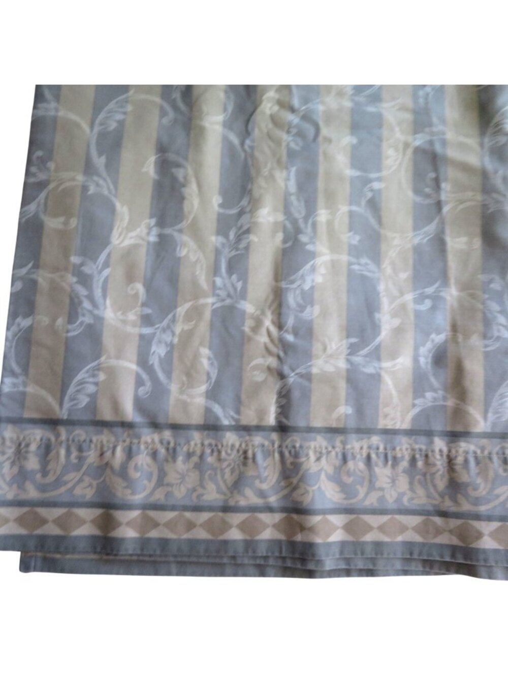 Vintage 80s Springs Queen Size Stripe Floral Sheet Set Gray Beige Made In USA